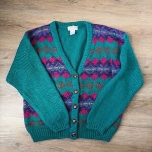 Vintage geometric teal women’s cardigan